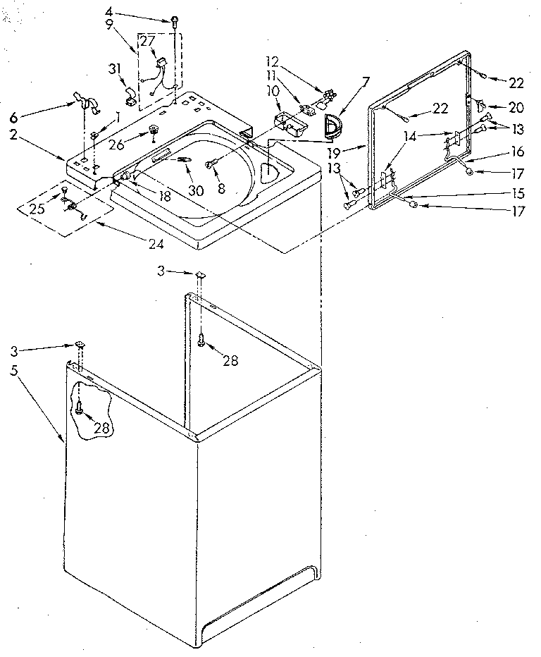 Whirlpool LA5580XSF2 top and cabinet diagram