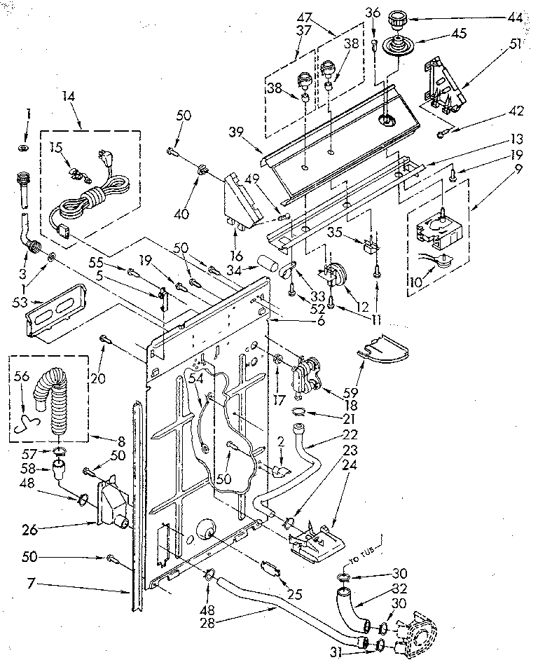 Whirlpool LA5580XSF2 controls and rear panel diagram