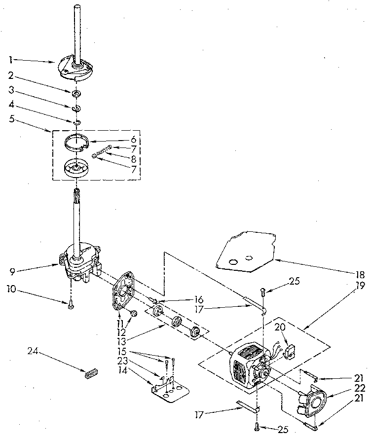 Whirlpool LA5580XSF2 brake, clutch, gearcase, motor and pump diagram