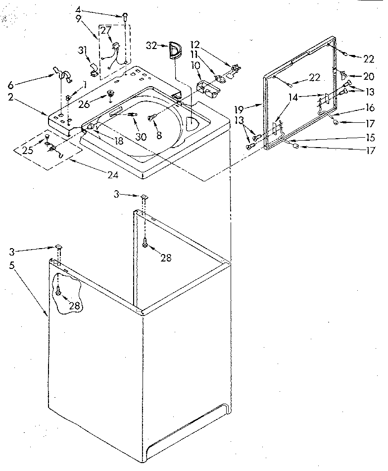 Whirlpool LA5580XSM3 top and cabinet diagram