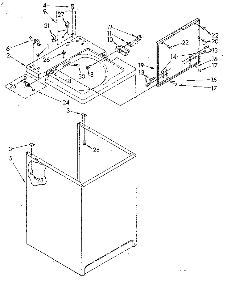 Whirlpool LA5300XSG2 top and cabinet diagram