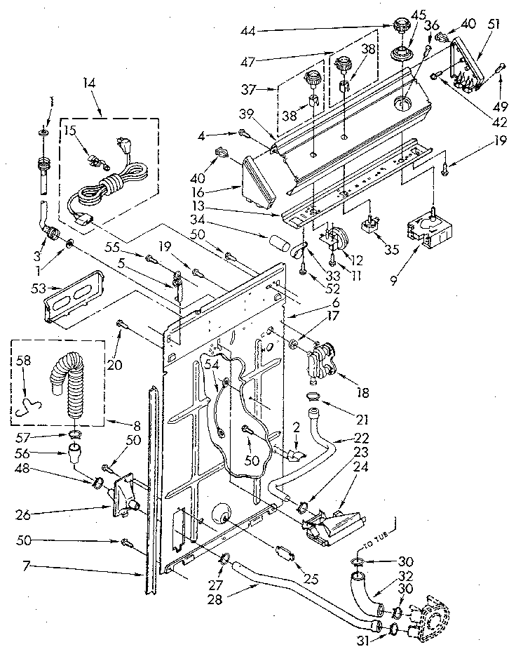 Whirlpool LA5300XSG2 controls and rear panel diagram