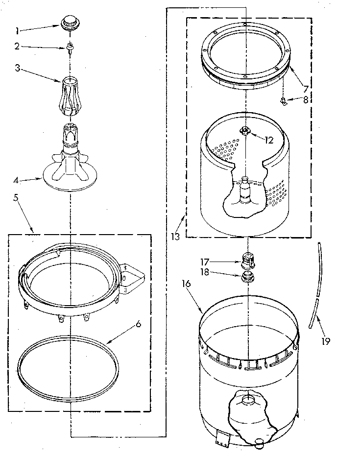 Whirlpool LA5300XSG2 agitator, basket and tub diagram