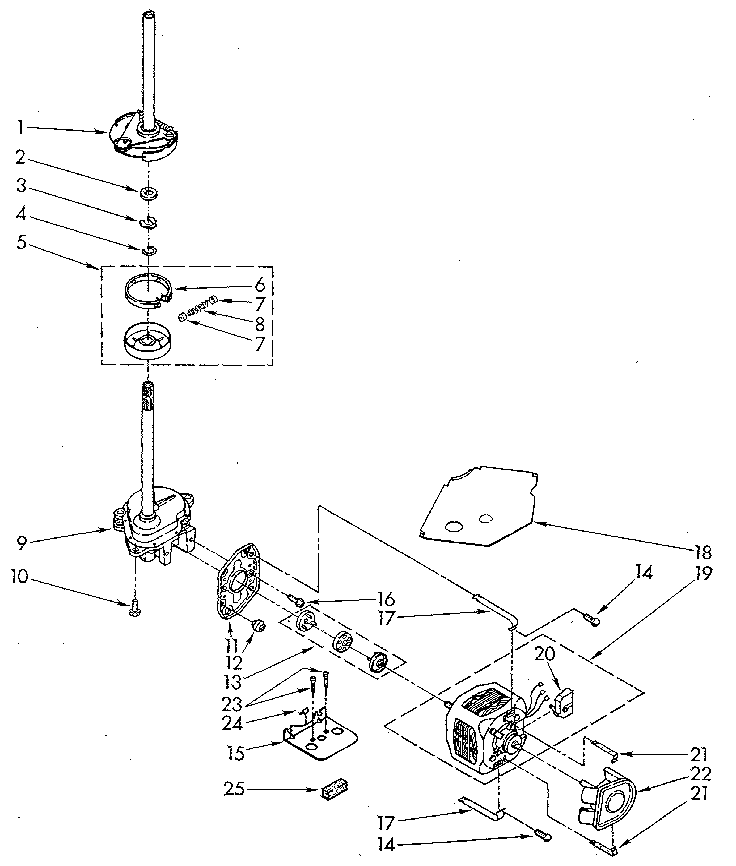 Whirlpool LA5300XSG2 brake, clutch, gearcase, motor and pump diagram