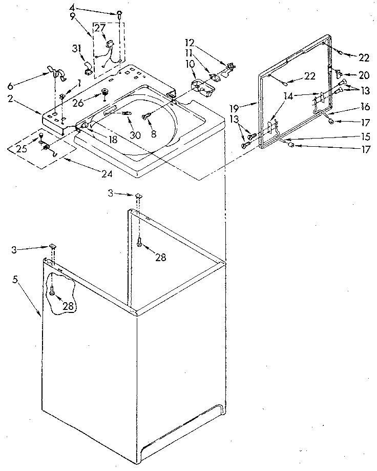 Whirlpool LA5500XSM1 top and cabinet diagram