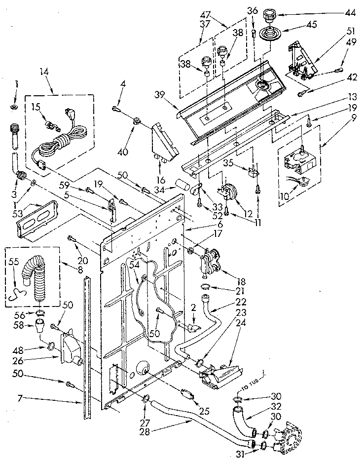 Whirlpool LA5500XSM1 controls and rear panel diagram