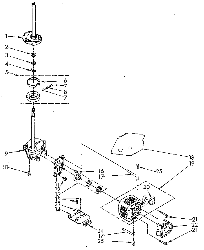 Whirlpool LA5500XSM1 brake, clutch, gearcase, motor and pump diagram