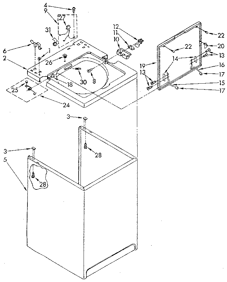Whirlpool LA5580XSN1 top and cabinet diagram