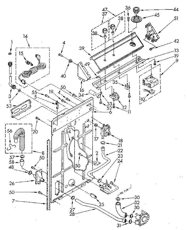 Whirlpool LA5580XSN1 controls and rear panel diagram