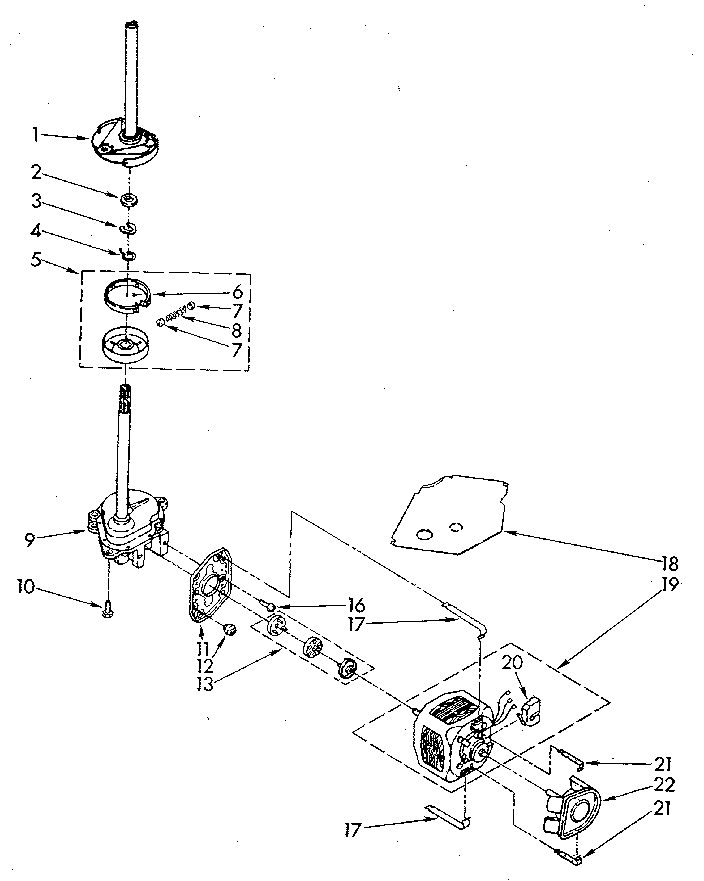 Whirlpool LA5580XSN1 brake, clutch, gearcase, motor and pump diagram