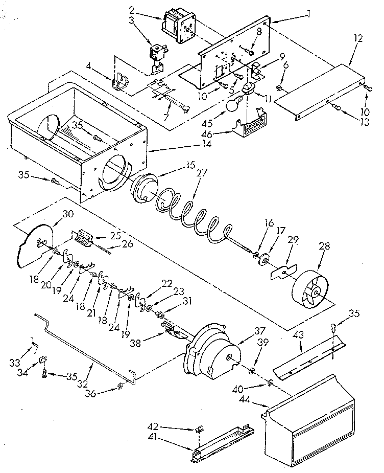 Whirlpool ED25DQXVN00 motor and ice container diagram