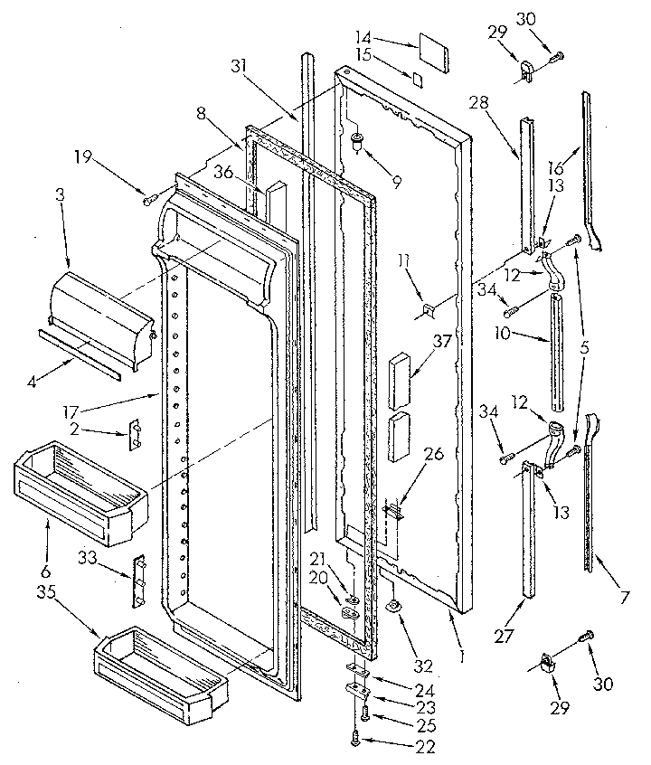 Whirlpool ED25DQXVN00 refrigerator door diagram