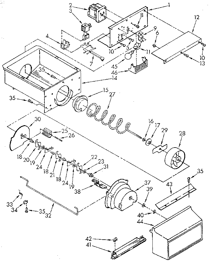 Whirlpool ED25DQXVN04 motor and ice container diagram