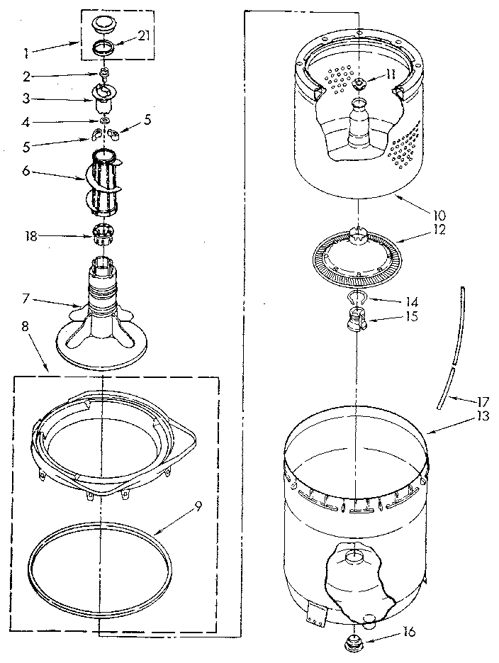 Kenmore 11092093800 agitator, basket and tub diagram