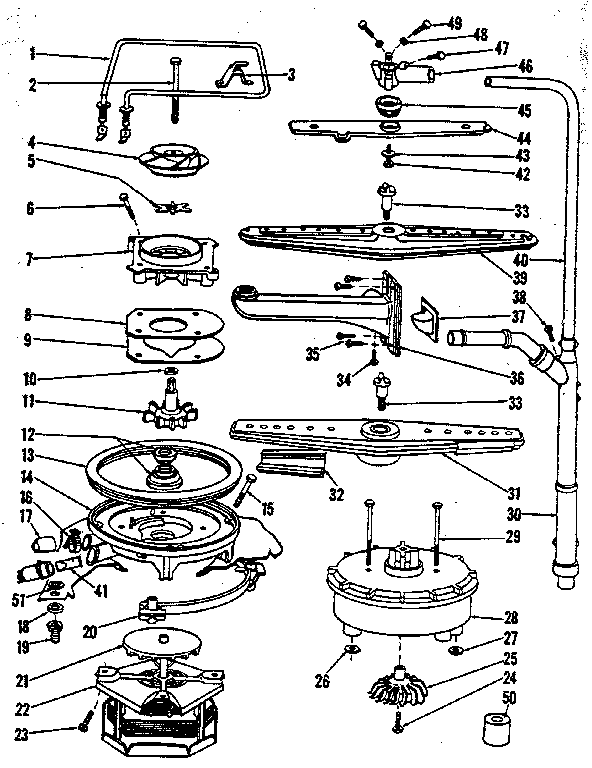 Kenmore 5871650590 motor, heater, & spray arm details diagram