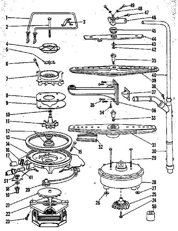 Kenmore 5871440590 motor, heater, and spray arm details diagram