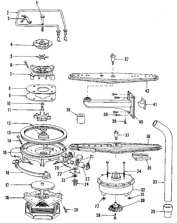 Kenmore 5871530590 motor, heater, & spray arm details diagram