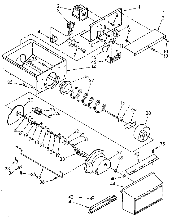 Whirlpool ED25DQXVM03 motor and ice container diagram