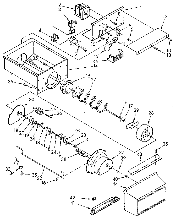 Whirlpool ED25DQXVG02 motor and ice container diagram
