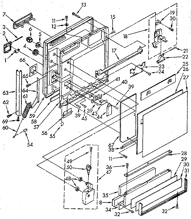 Kenmore 6651690190 door and toe panel diagram