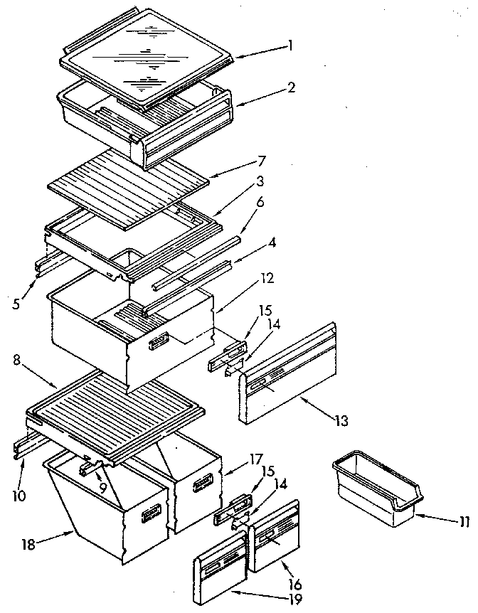 Whirlpool ED25DQXVN07 refrigerator shelf diagram