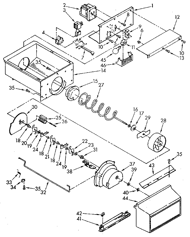 Whirlpool ED25DQXVN07 motor and ice container diagram