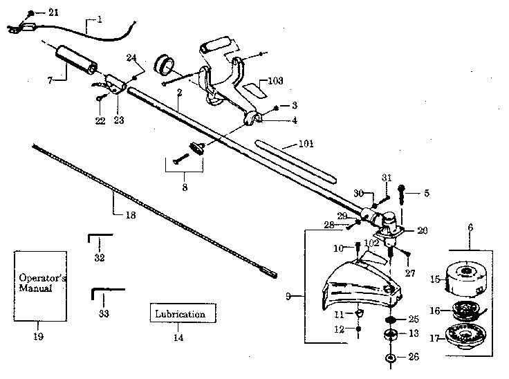 Craftsman 358797161 drive shaft and cutting head diagram