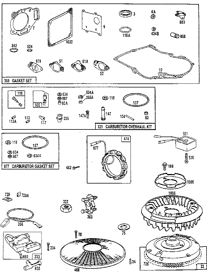 Craftsman 502254970 flywheel, ring gear, and gasket set diagram