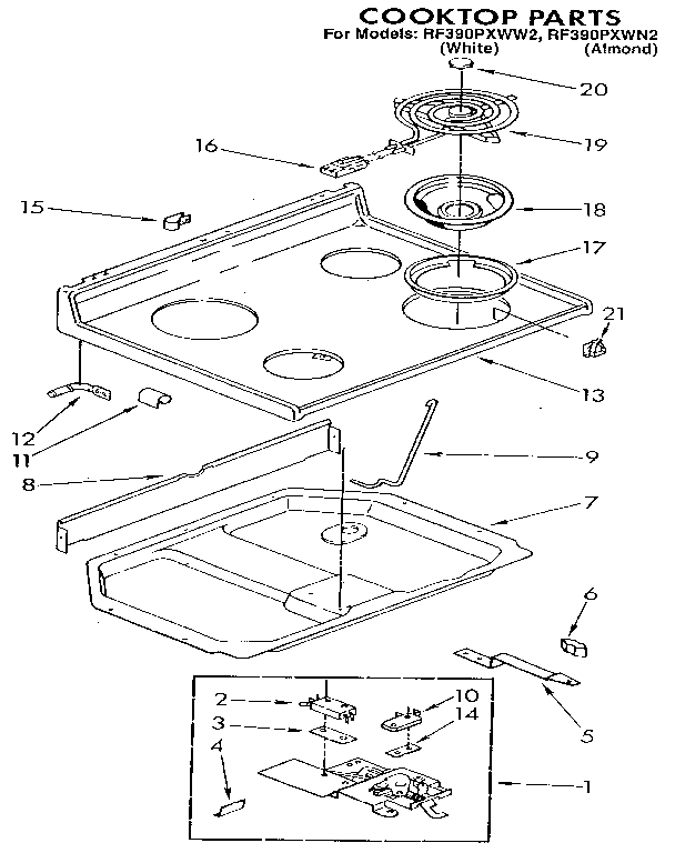 Whirlpool RF390PXWN2 cooktop diagram