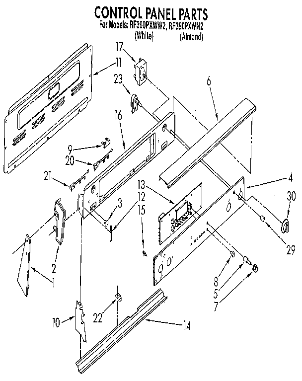 Whirlpool RF390PXWN2 control panel diagram