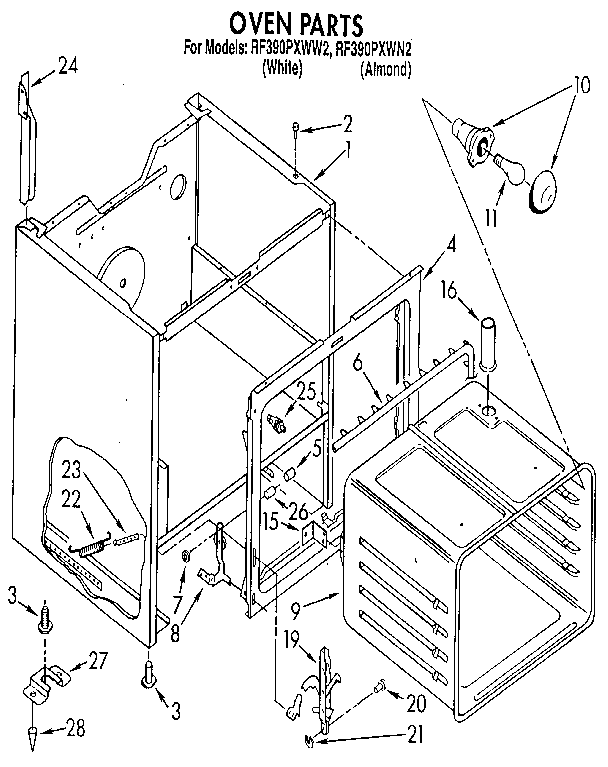 Whirlpool RF390PXWN2 oven diagram