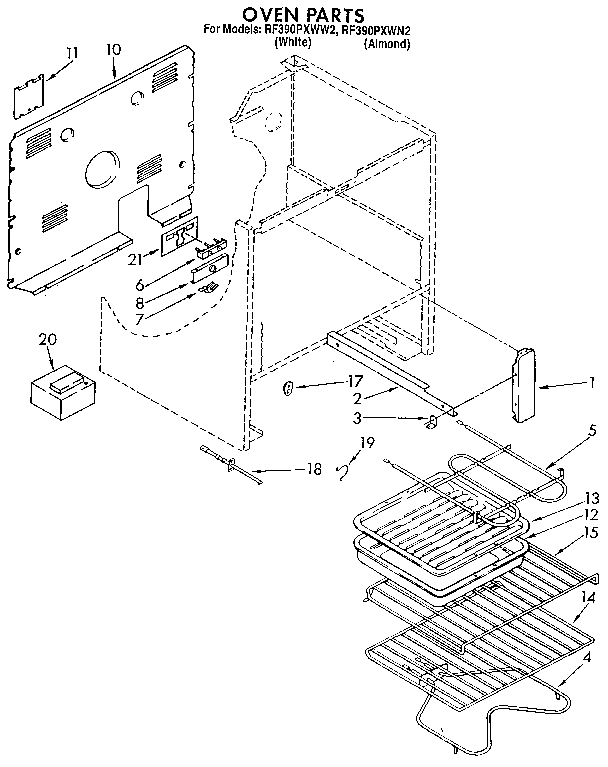 Whirlpool RF390PXWN2 oven diagram