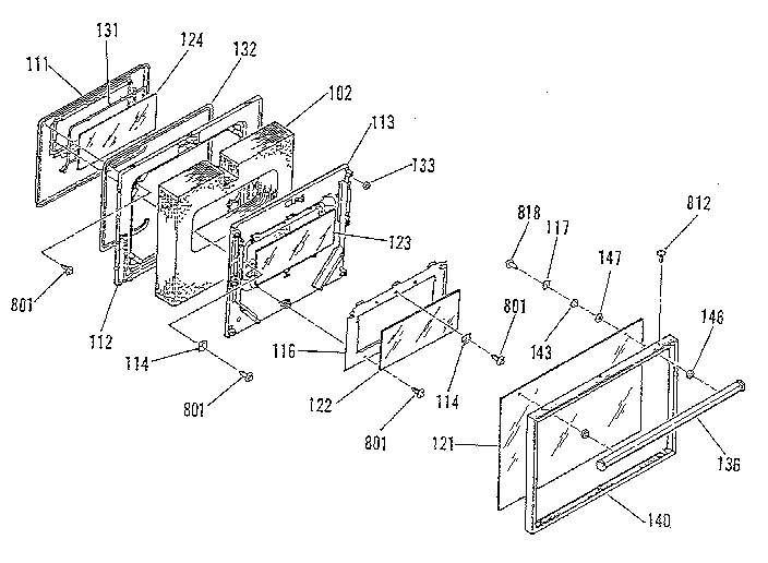Kenmore 911455881B oven door section diagram