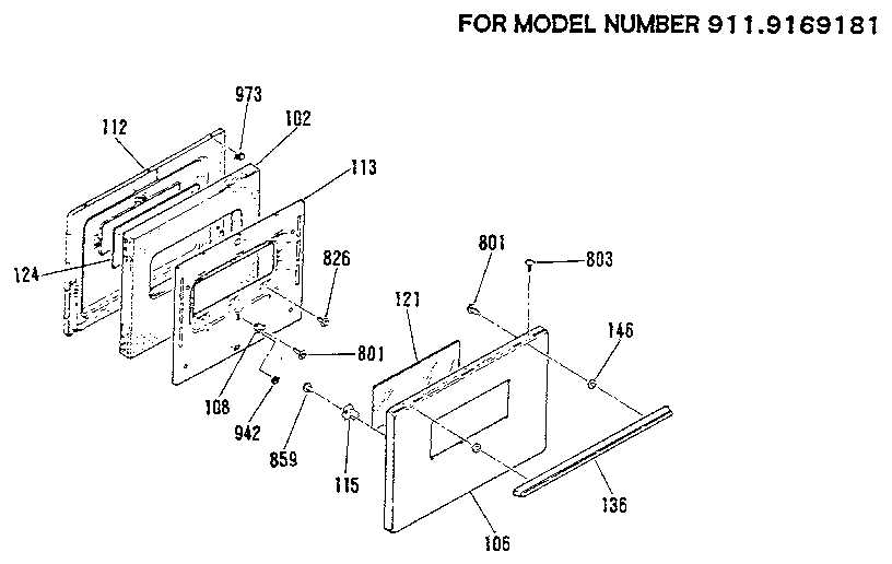 Kenmore 9119149181 oven door section diagram