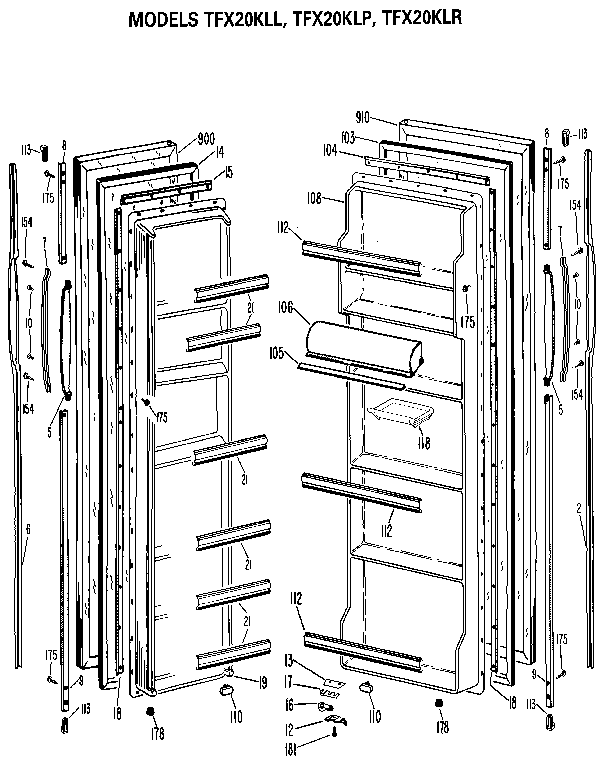 GE TFX20KLL doors diagram