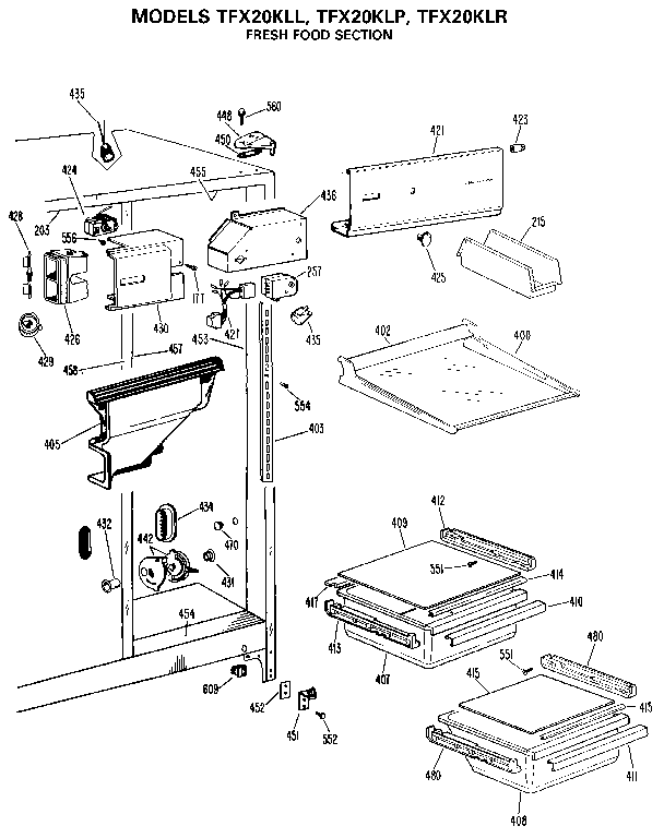 GE TFX20KLL fresh food section diagram