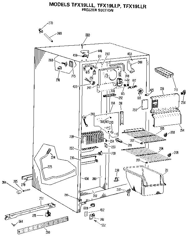 GE TFX19LLP freezer section diagram