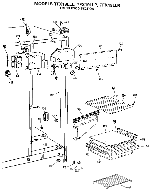 GE TFX19LLP fresh food section diagram