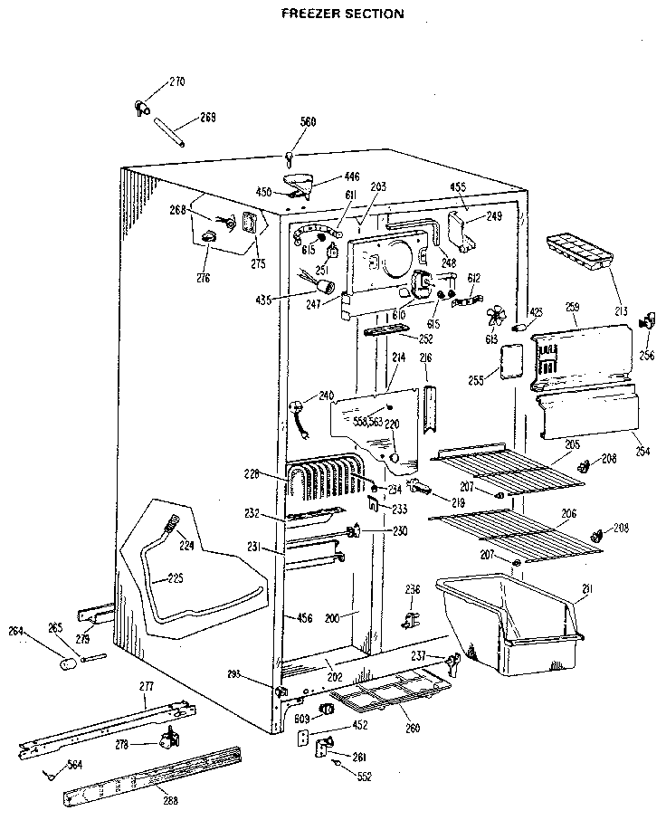 GE TFX19LLJ freezer section diagram