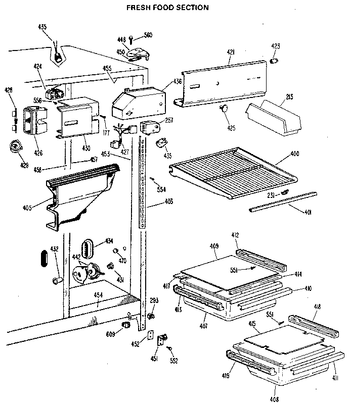 GE TFX20PLJ fresh food section diagram