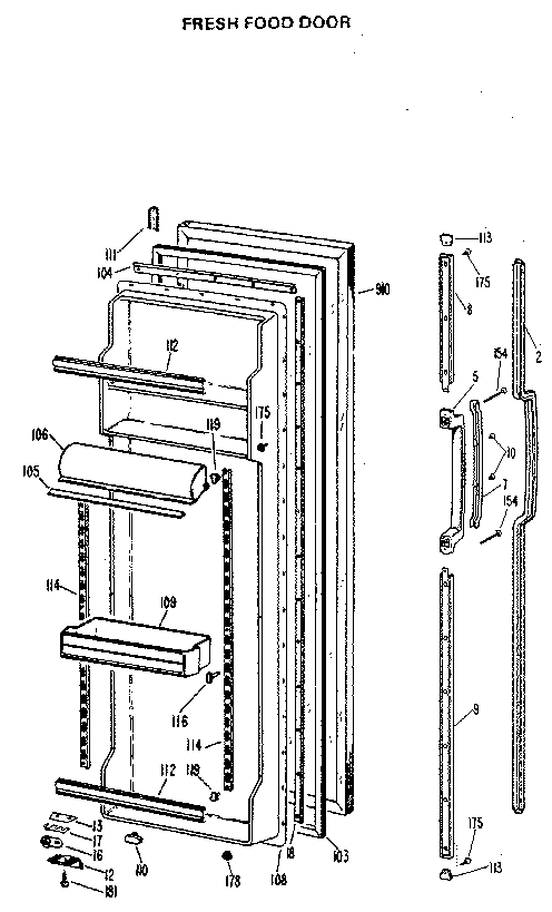 GE TFX24RLK fresh food door diagram