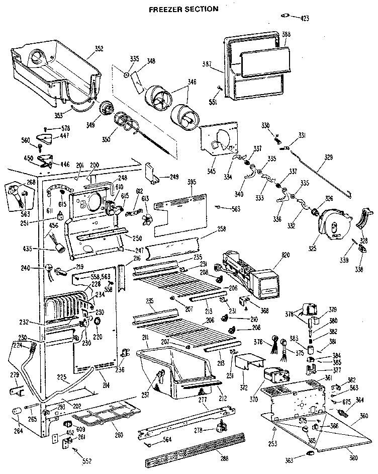 GE TFX24RLK freezer section diagram