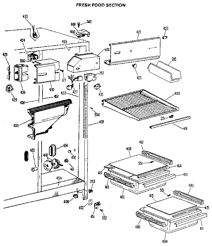 GE TFX20PLL fresh food section diagram