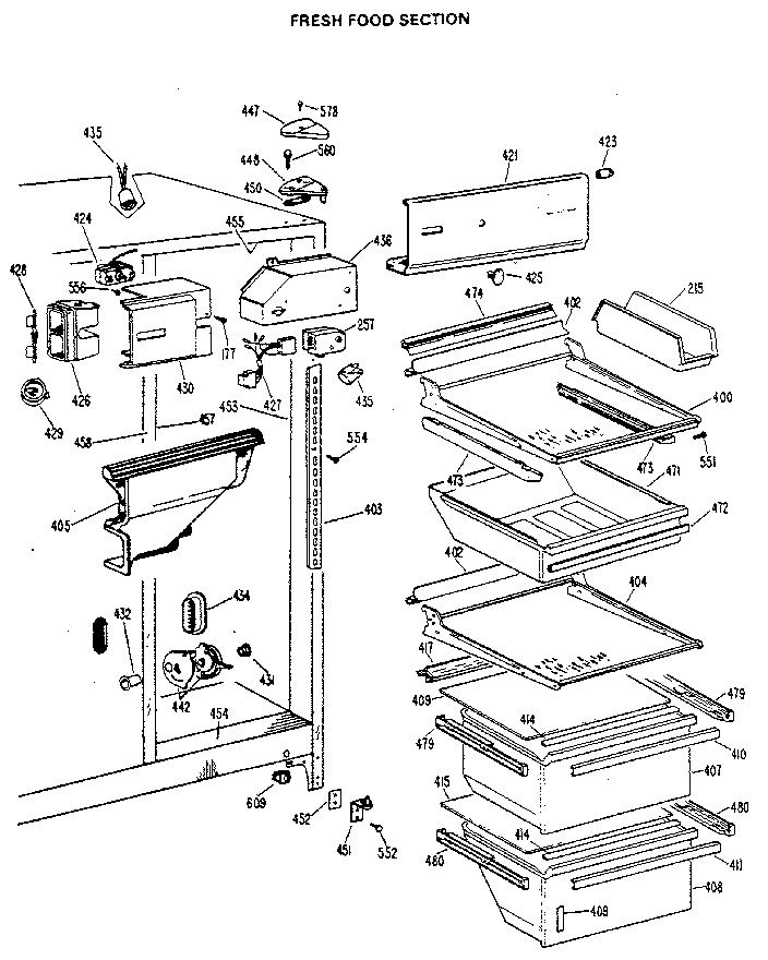 GE TFX24ZLJ fresh food section diagram