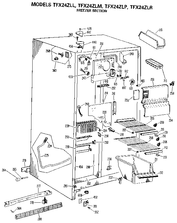 GE TFX24ZLR freezer section diagram