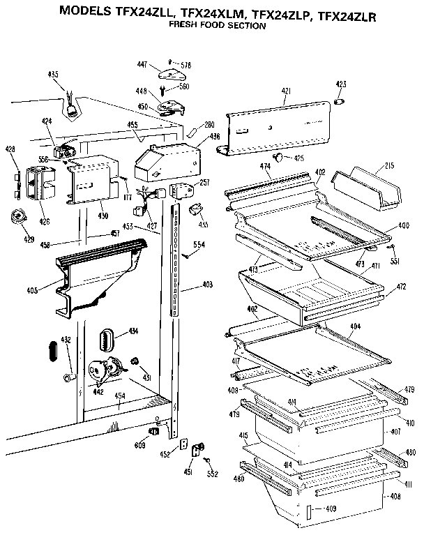 GE TFX24ZLR fresh food section diagram