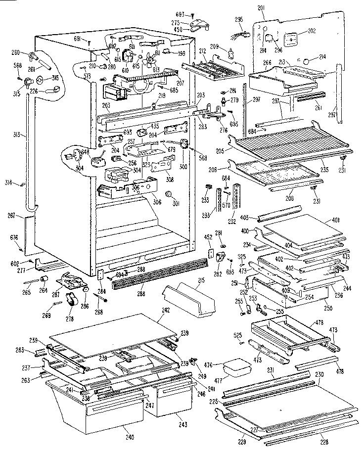 GE TBX25ZMR cabinet diagram