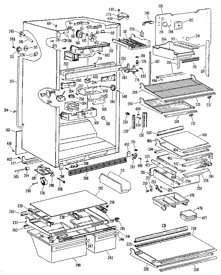 GE TBX25ZNM cabinet diagram