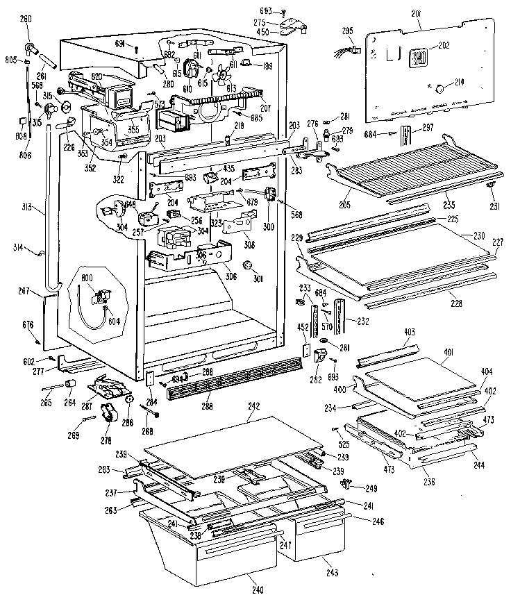 GE TBX24TLM refrigerator cabinet parts diagram