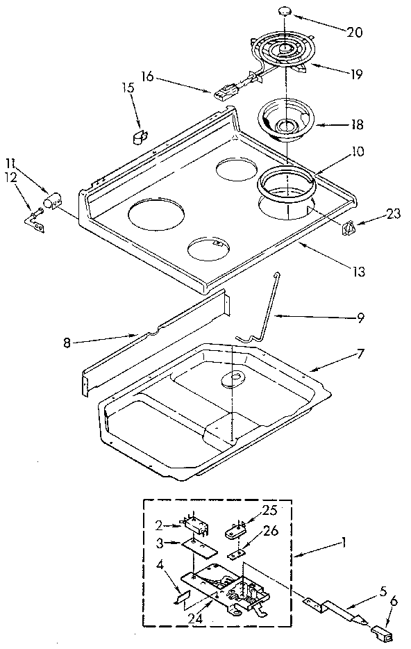 Whirlpool RF365BXWN1 cooktop diagram